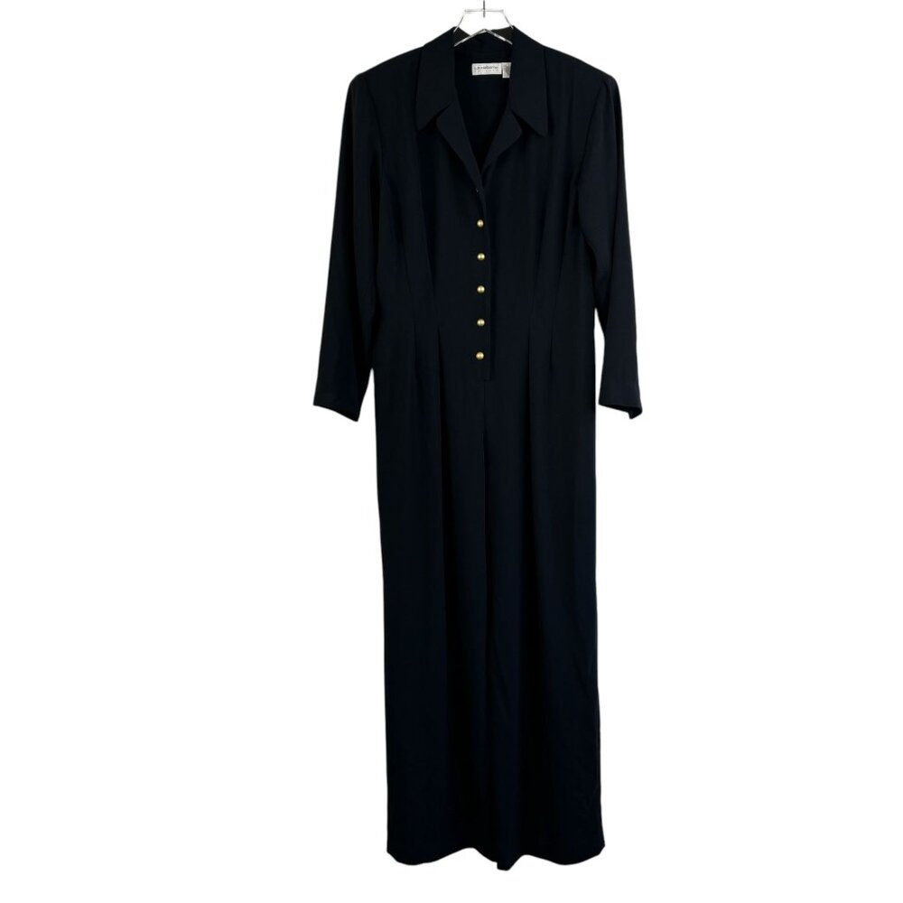 Vintage Liz Claiborne jumpsuit 14 L black button front wide leg long sleeve